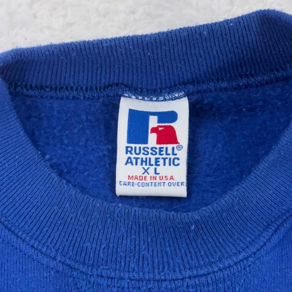 vintage 90s BLANK BLUE RUSSELL ATHLETIC CREWNECK SWEATSHIRT LARGE/XL made in usa